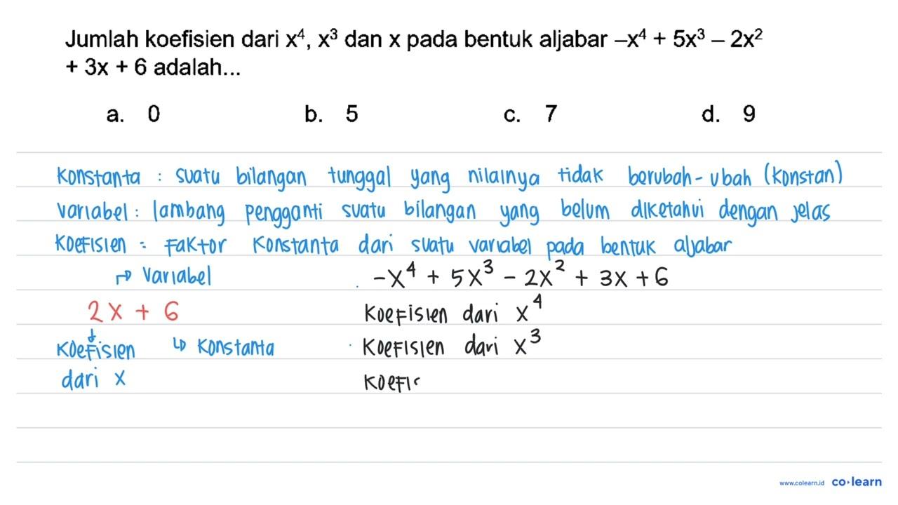 Jumlah koefisien dari x^(4), x^(3) dan x pada bentuk