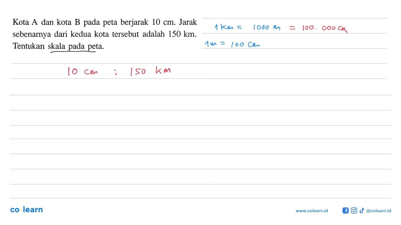 Kota A dan kota B pada peta berjarak 10 cm. Jarak