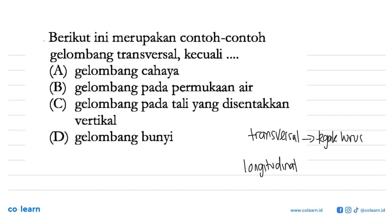 Berikut ini merupakan contoh-contoh gelombang transversal,