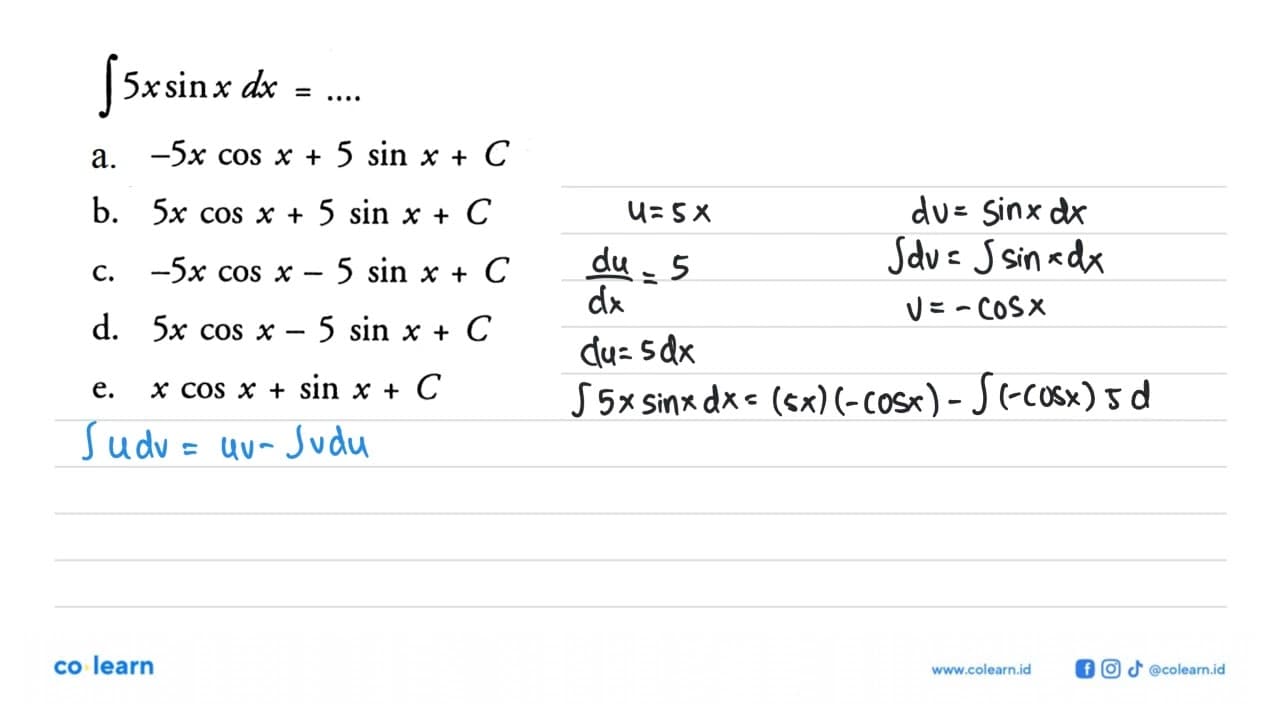 integral 5x sin x dx=...