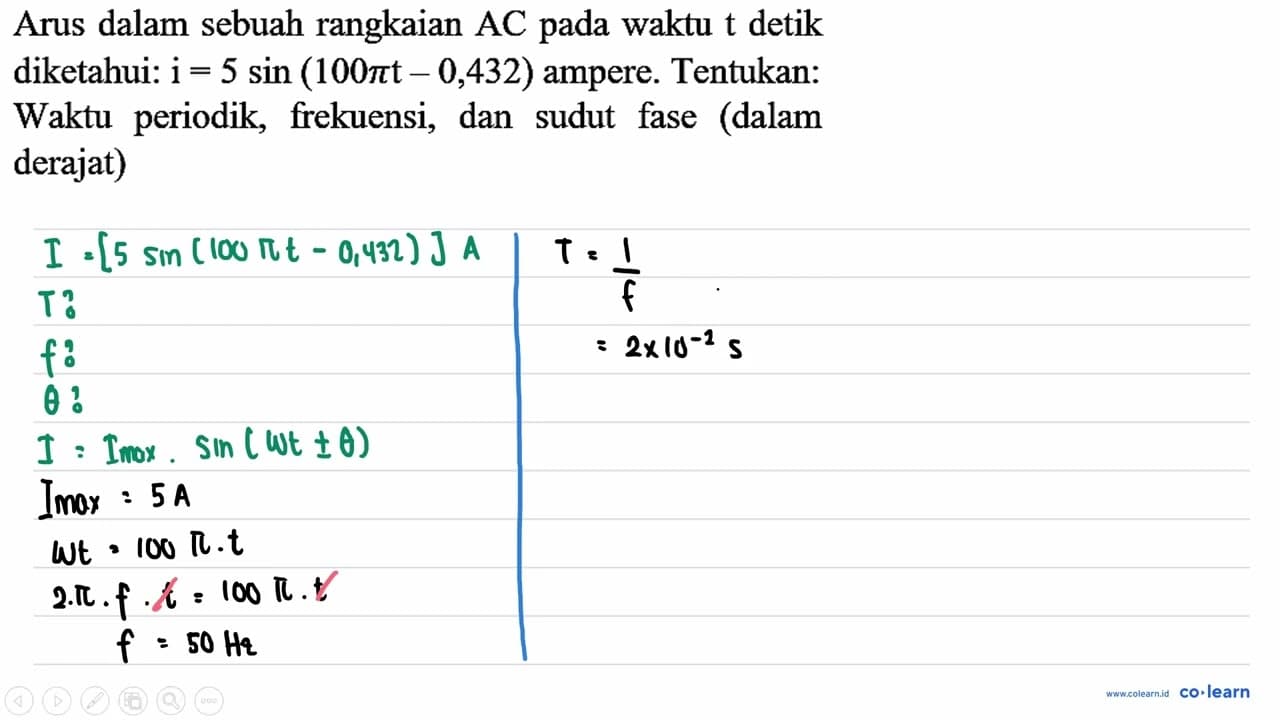 Arus dalam sebuah rangkaian AC pada waktu t detik