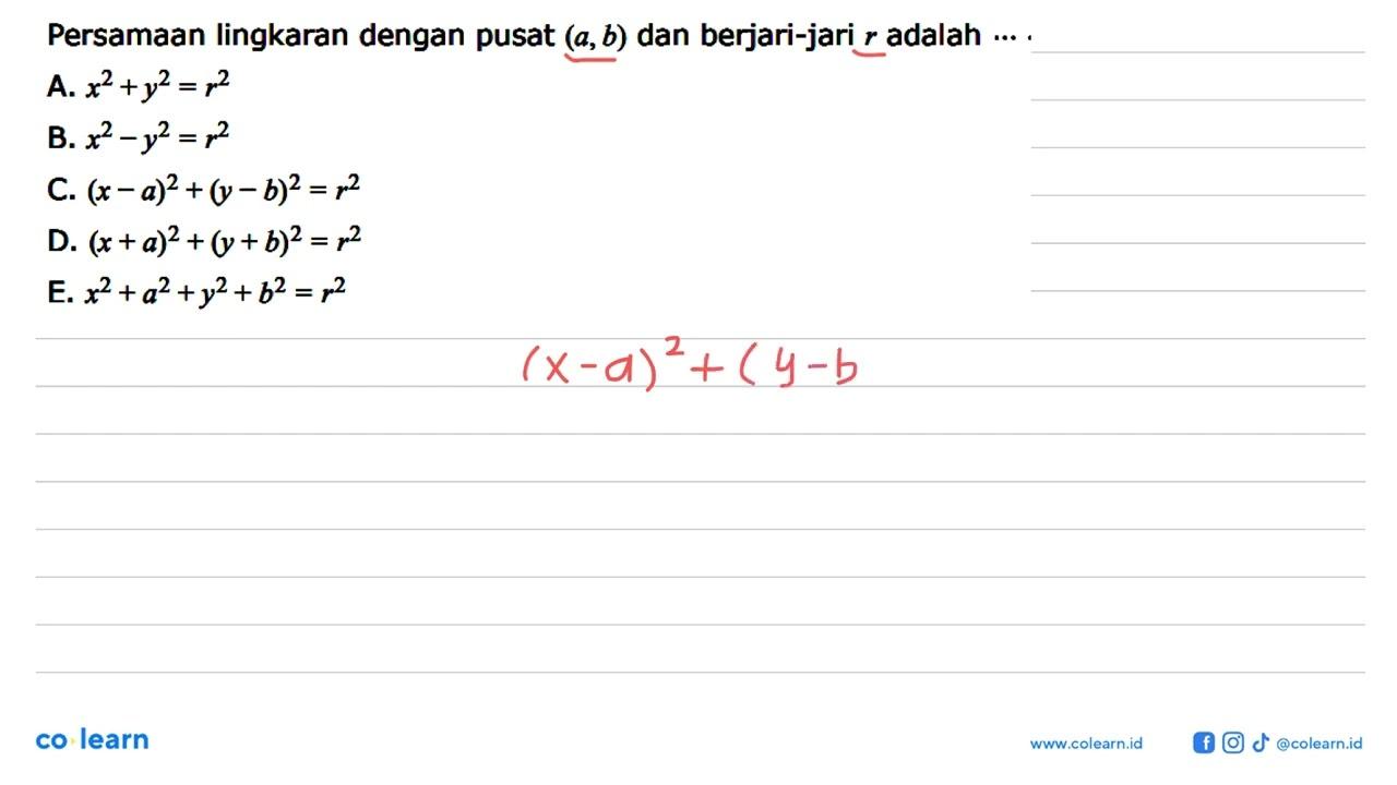 Persamaan lingkaran dengan pusat (a, b) dan berjari-jari r