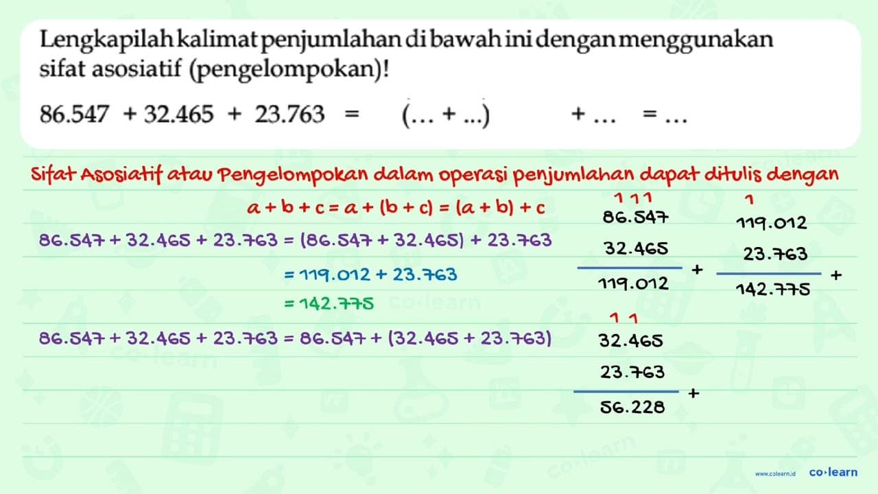 86.547 + 32.465 + 23.763 = (... + ...) + ... = ...