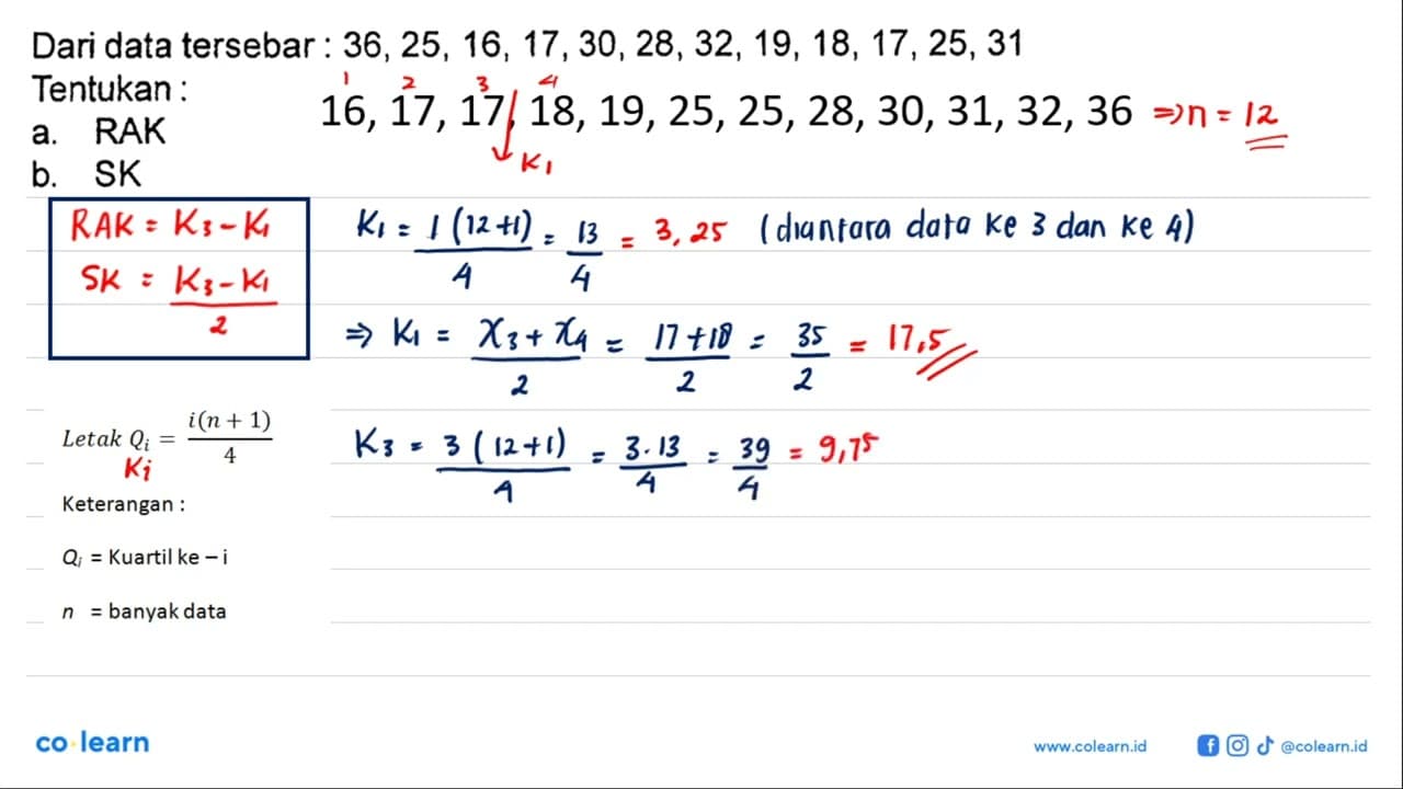 Dari data tersebar: 36,25,16,17,30,28,32,19,18,17,25,31