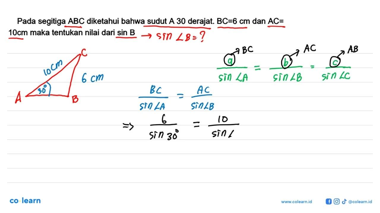 Pada segitiga ABC diketahui bahwa sudut A 30 derajat. BC =