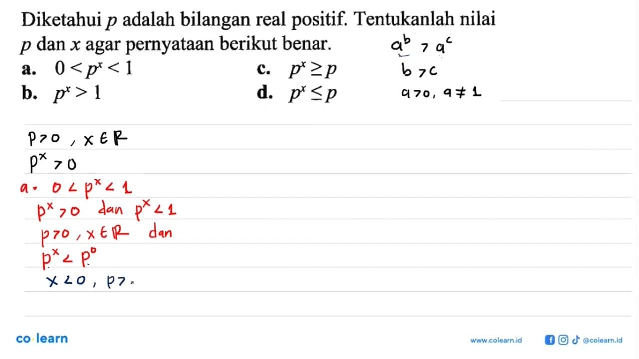 Diketahui p adalah bilangan real positif. Tentukanlah nilai