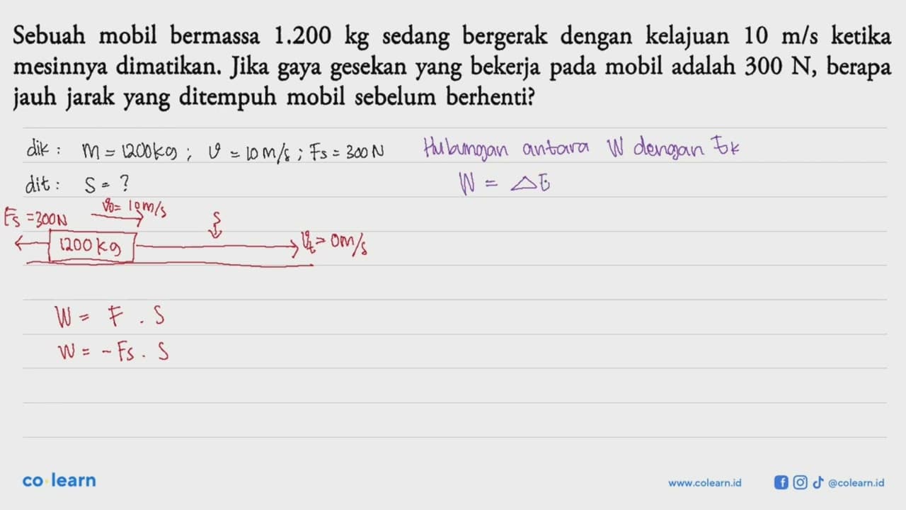 Sebuah mobil bermassa 1.200 kg sedang bergerak dengan