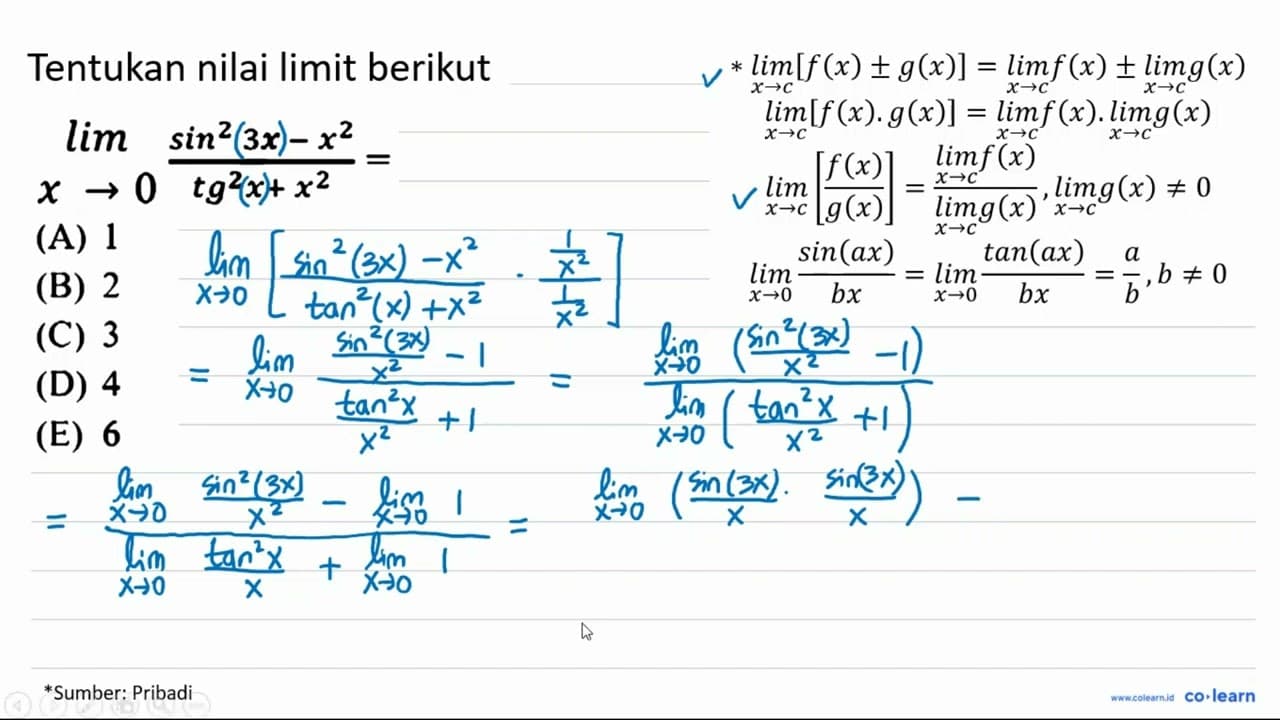 lim _(x -> 0) (sin ^(2) 3 x-x^(2))/(tg^(2) x+x^(2))=