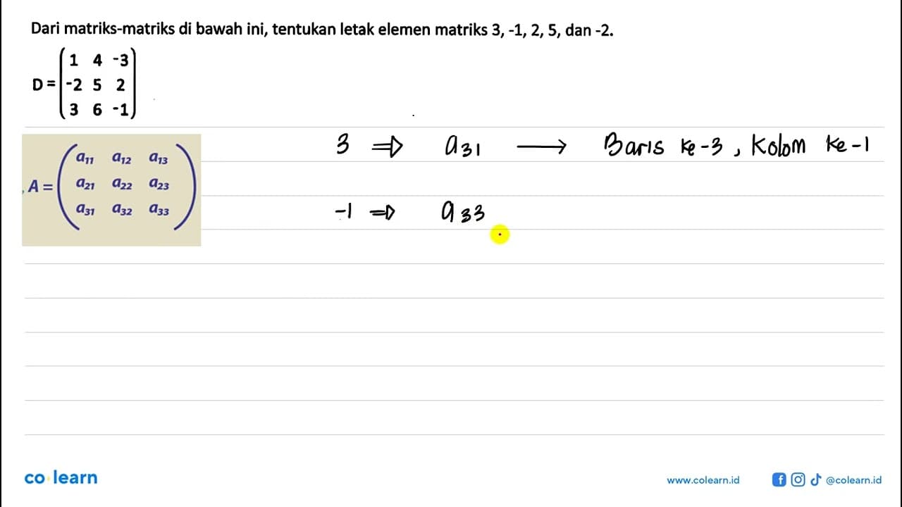 Dari matriks-matriks di bawah ini, tentukan letak elemen