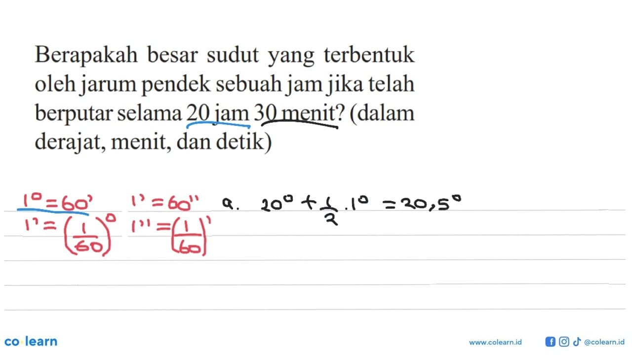 Berapakah besar sudut yang terbentuk oleh jarum pendek