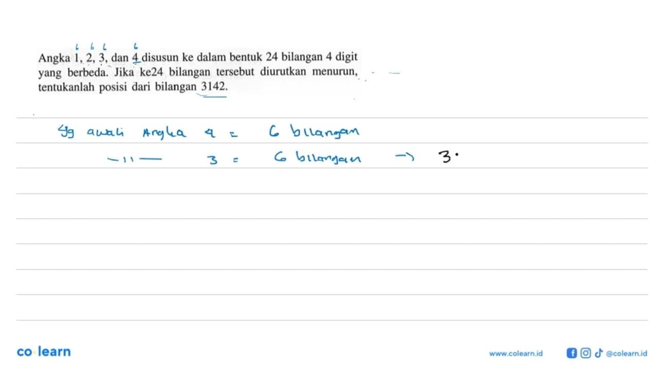 Angka 1, 2, 3, dan 4 disusun ke dalam bentuk 24 bilangan 4