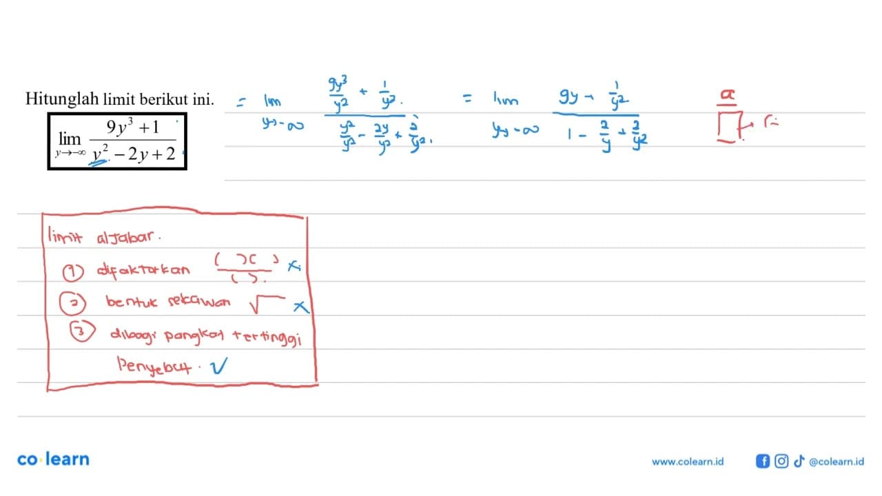 Hitunglah limit berikut ini.lim y ->-tak hingga