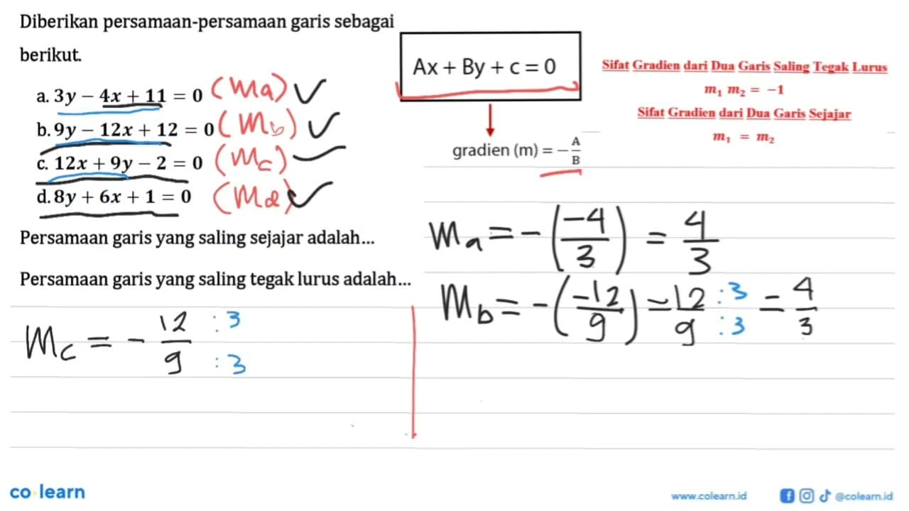 Diberikan persamaan-persamaan garis sebagai berikut. a. 3y