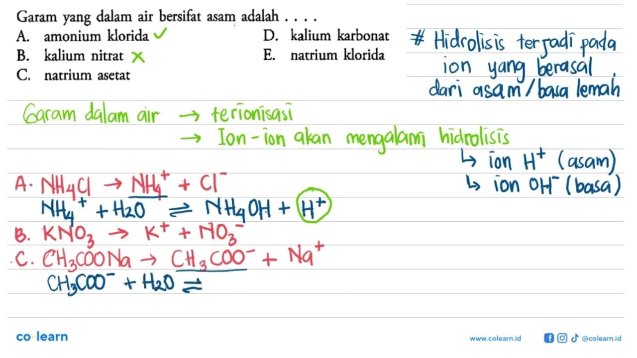 Garam yang dalam air bersifat asam adalah.... A. amonium