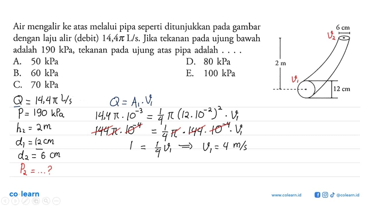 Air mengalir ke atas melalui pipa seperti ditunjukkan pada