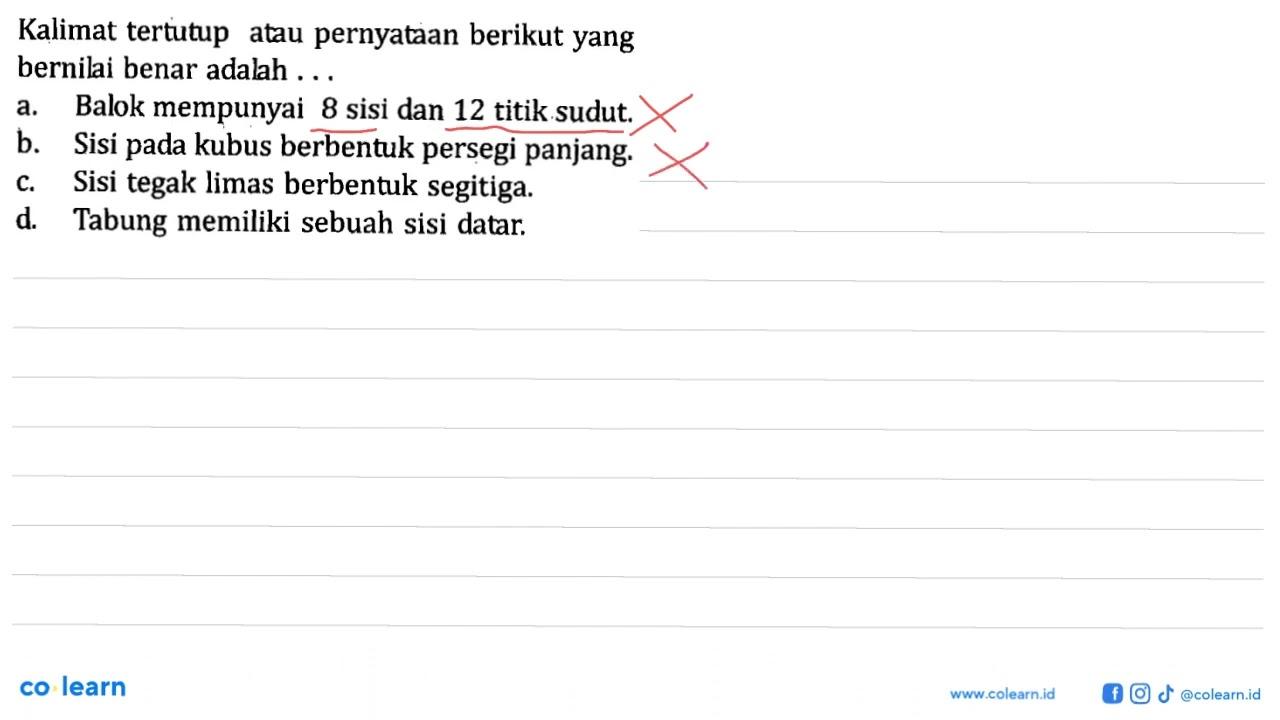 Kalimat tertutup atau pernyataan berikut yang bernilai