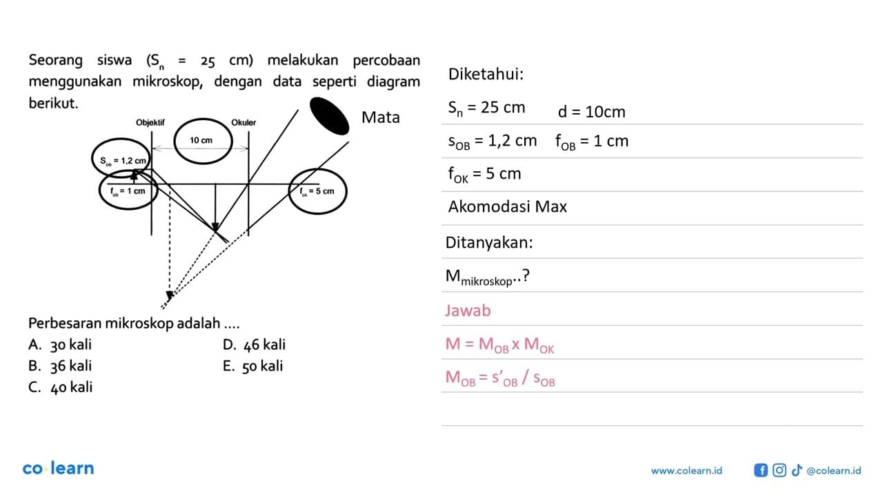 Seorang siswa (Sn=25 cm) melakukan percobaan menggunakan