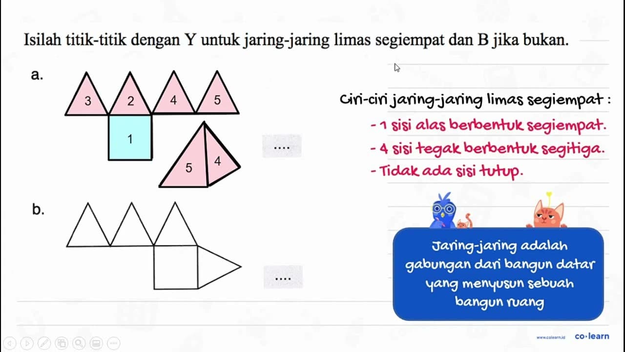 Isilah titik-titik dengan Y untuk jaring-jaring limas