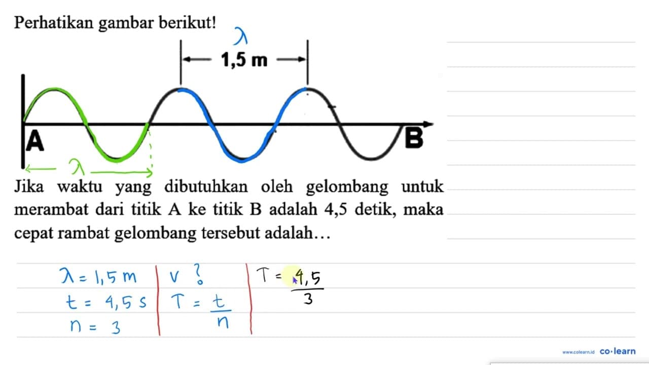 Perhatikan gambar berikut! 1,5 m A B Jika waktu yang