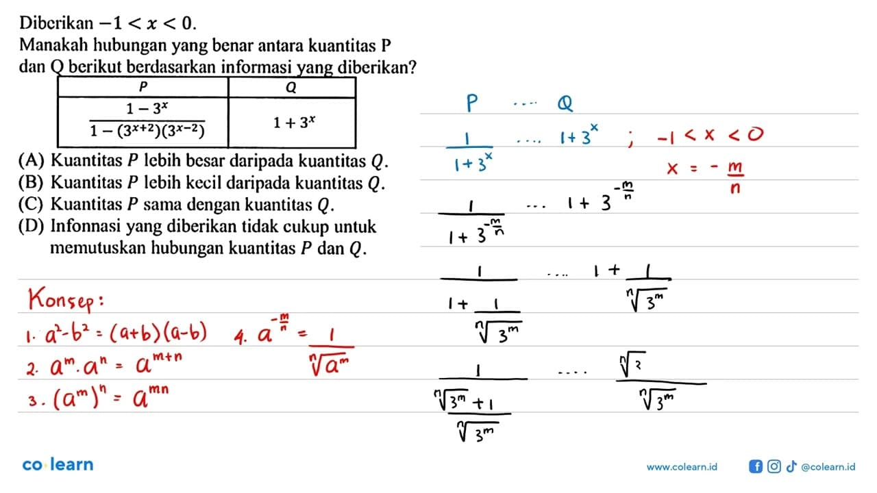 Diberikan -1<x<0. Manakah hubungan yang benar antara