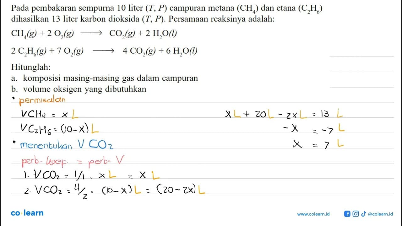 Pada pembakaran sempurna 10 liter (T, P) campuran metana