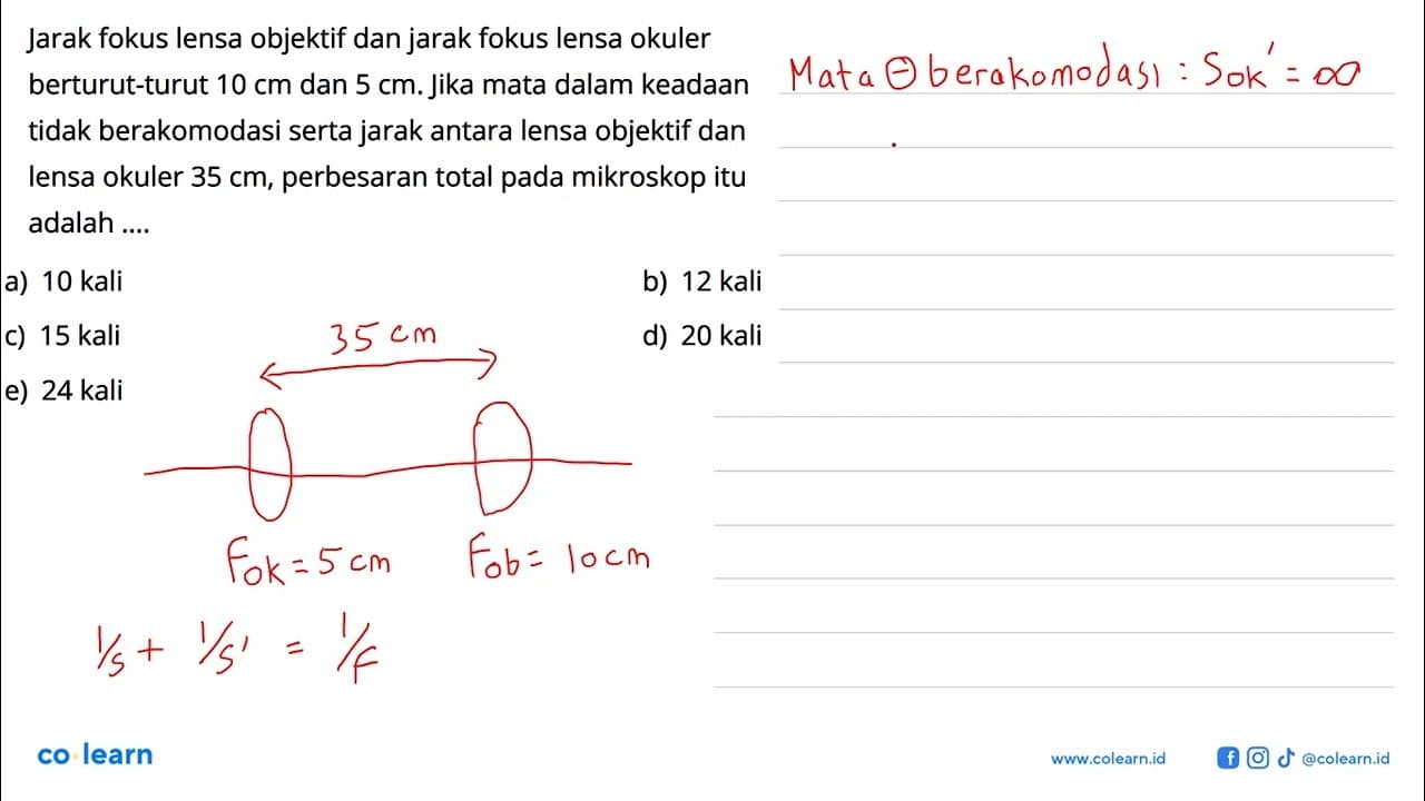 Jarak fokus lensa objektif dan jarak fokus lensa okuler