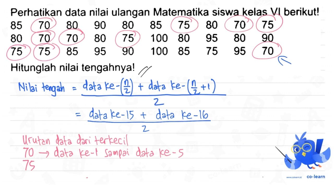 Perhatikan data nilai ulangan Matematika siswa kelas VI