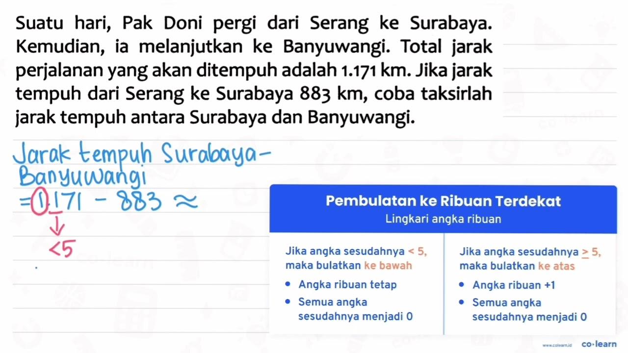 Suatu hari, Pak Doni pergi dari Serang ke Surabaya.