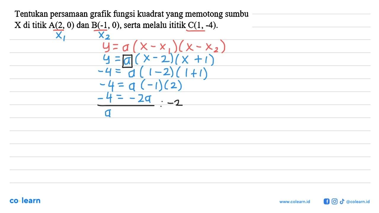 Tentukan persamaan grafik fungsi kuadrat yang memotong