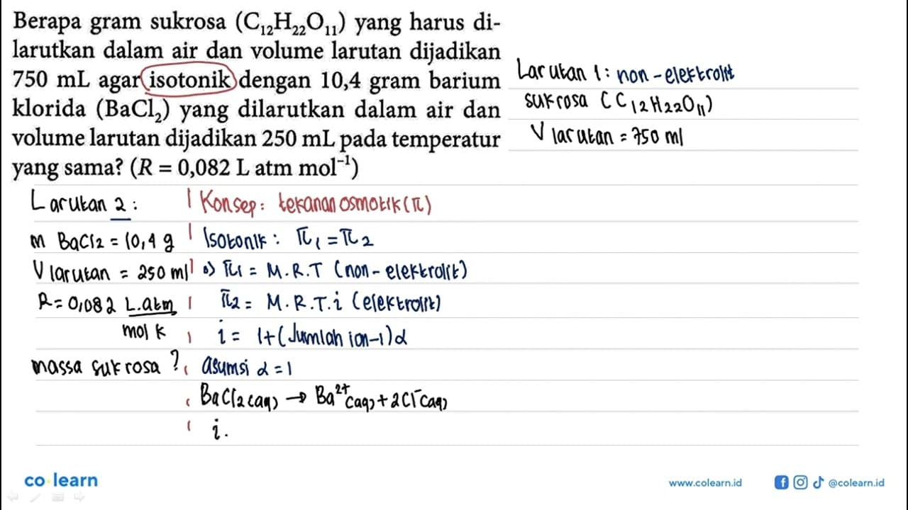 Berapa sukrosa (C12H22O11) yang harus dilarutkan dalam air