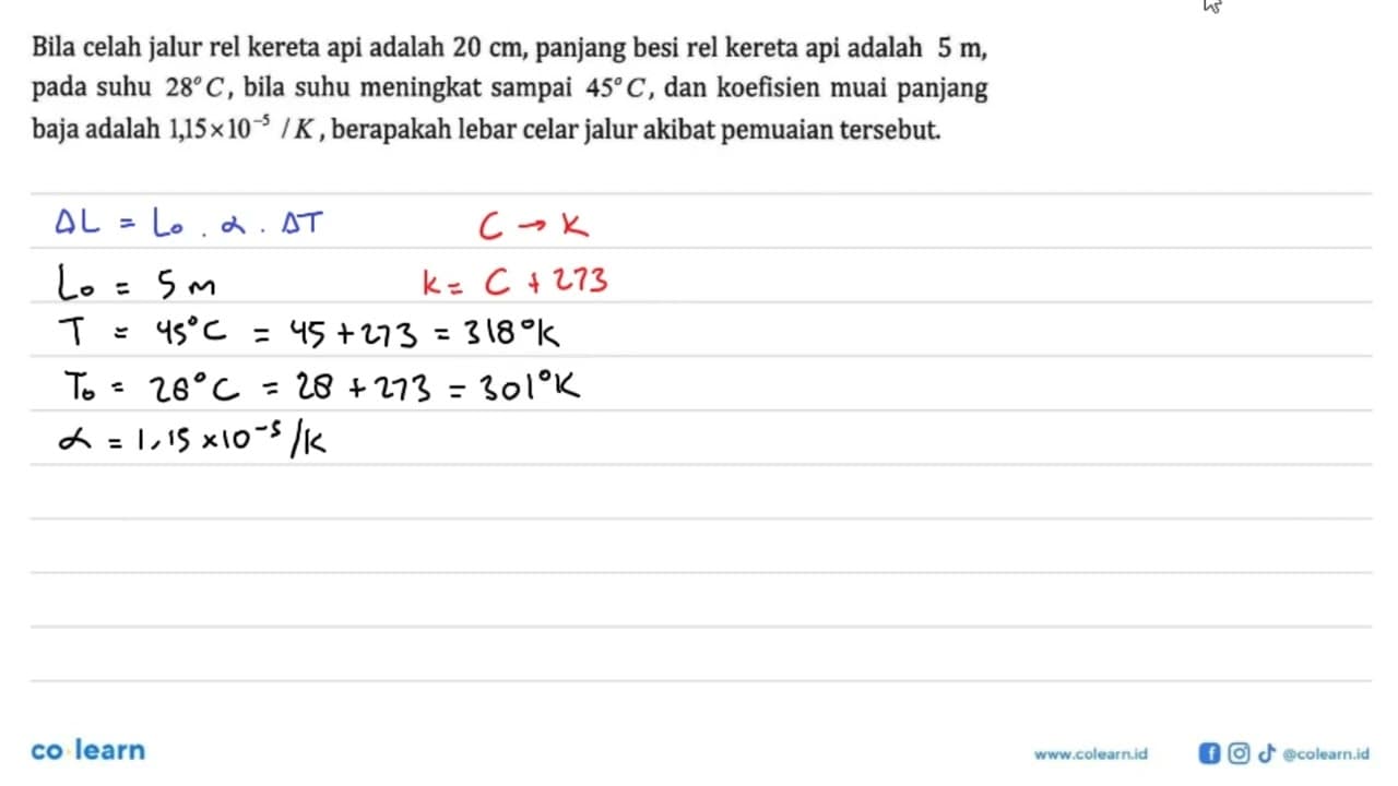 Bila celah jalur rel kereta api adalah 20 cm, panjang besi