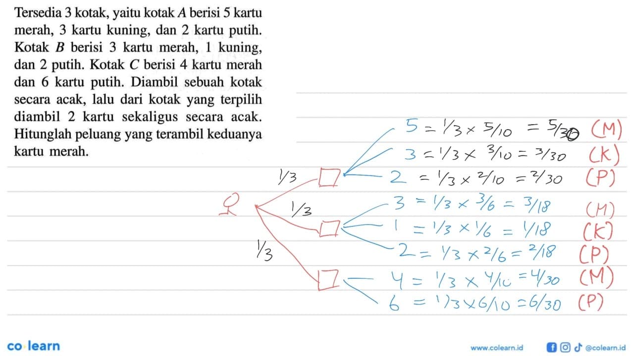 Tersedia 3 kotak, yaitu kotak A berisi 5 kartu merah, 3