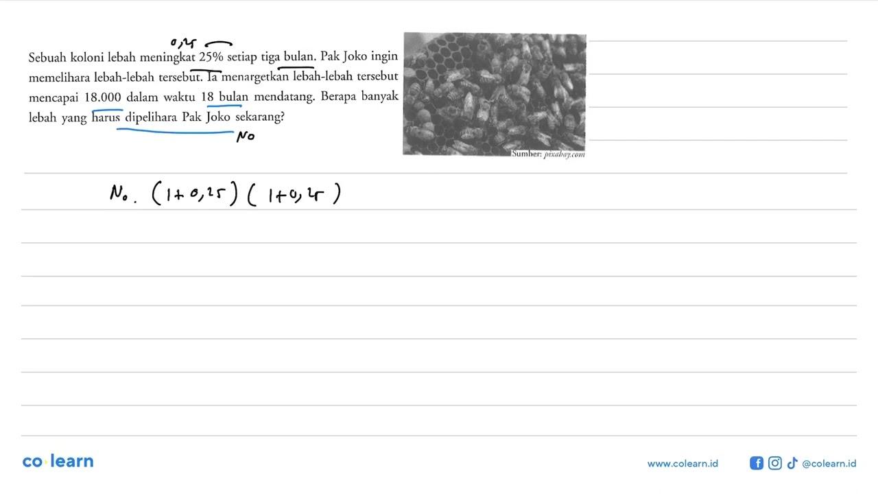 Sebuah koloni lebah meningkat 25% setiap tiga bulan. Pak