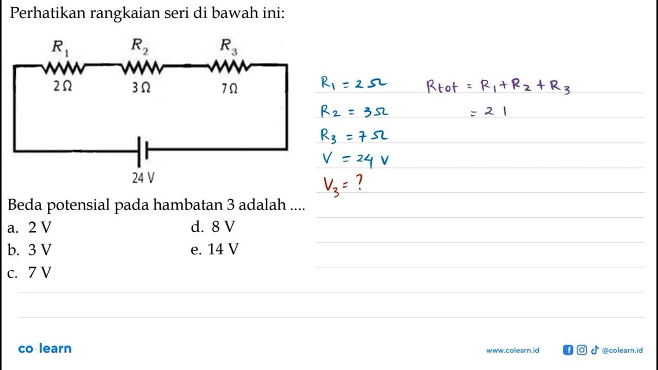 Perhatikan rangkaian seri di bawah ini: R1 2 ohm R2 3 ohm