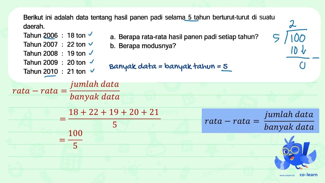 Berikut ini adalah data tentang hasil panen padi selama 5