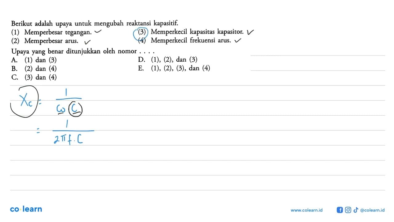 Berikut adalah upaya untuk mengubah reaktansi kapasitif.