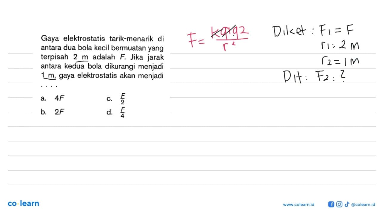 Gaya elektrostatis tarik-menarik di antara dua bola kecil