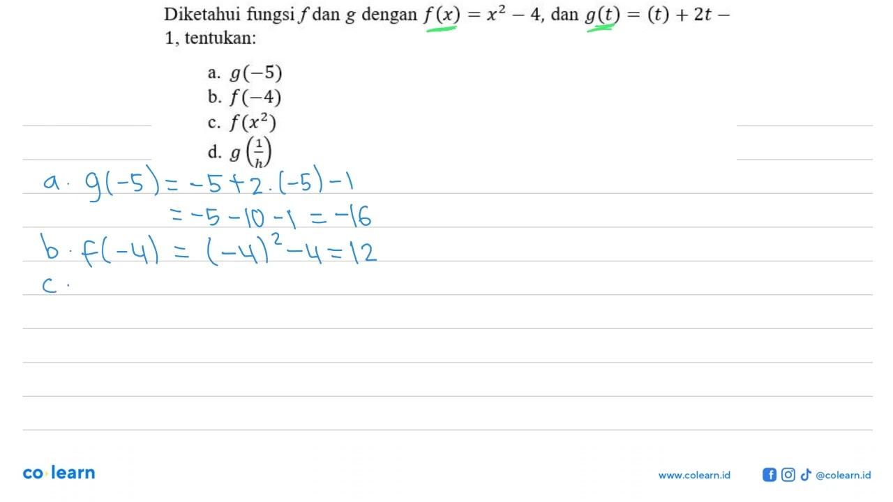 Diketahui fungsi f dan g dengan f(x)=x^2-4, dan