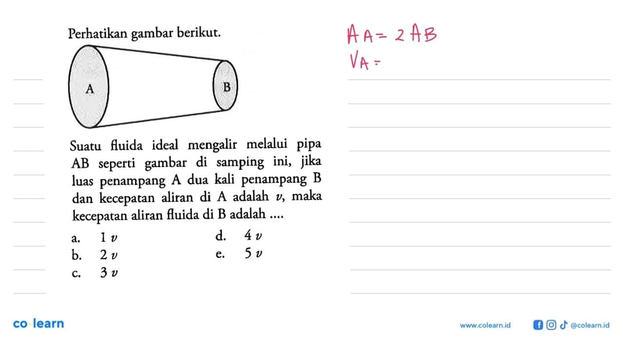 Perhatikan gambar berikut. A B Suatu fluida ideal mengalir