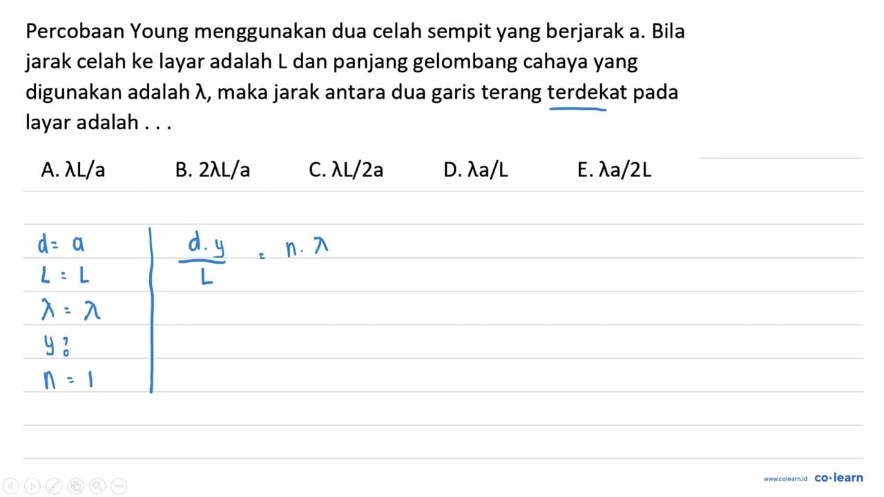 Percobaan Young menggunakan dua celah sempit yang berjarak