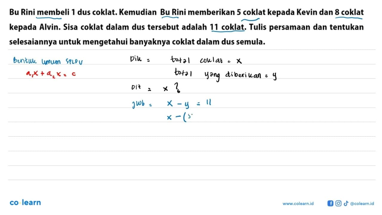 Bu Rini membeli 1 dus coklat. Kemudian Bu Rini memberikan 5