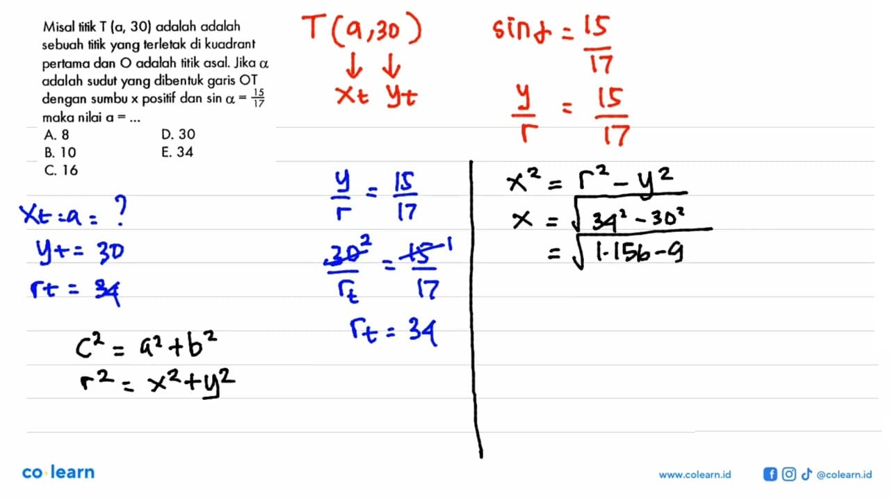 Misal titik T(a, 30) adalah adalah sebuah titik yang
