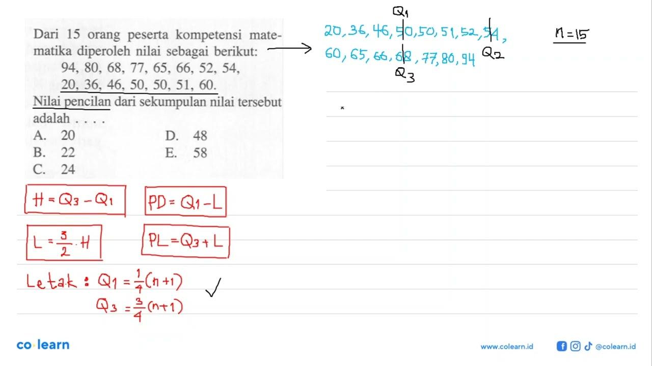 Dari 15 orang peserta kompetensi matematika diperoleh nilai