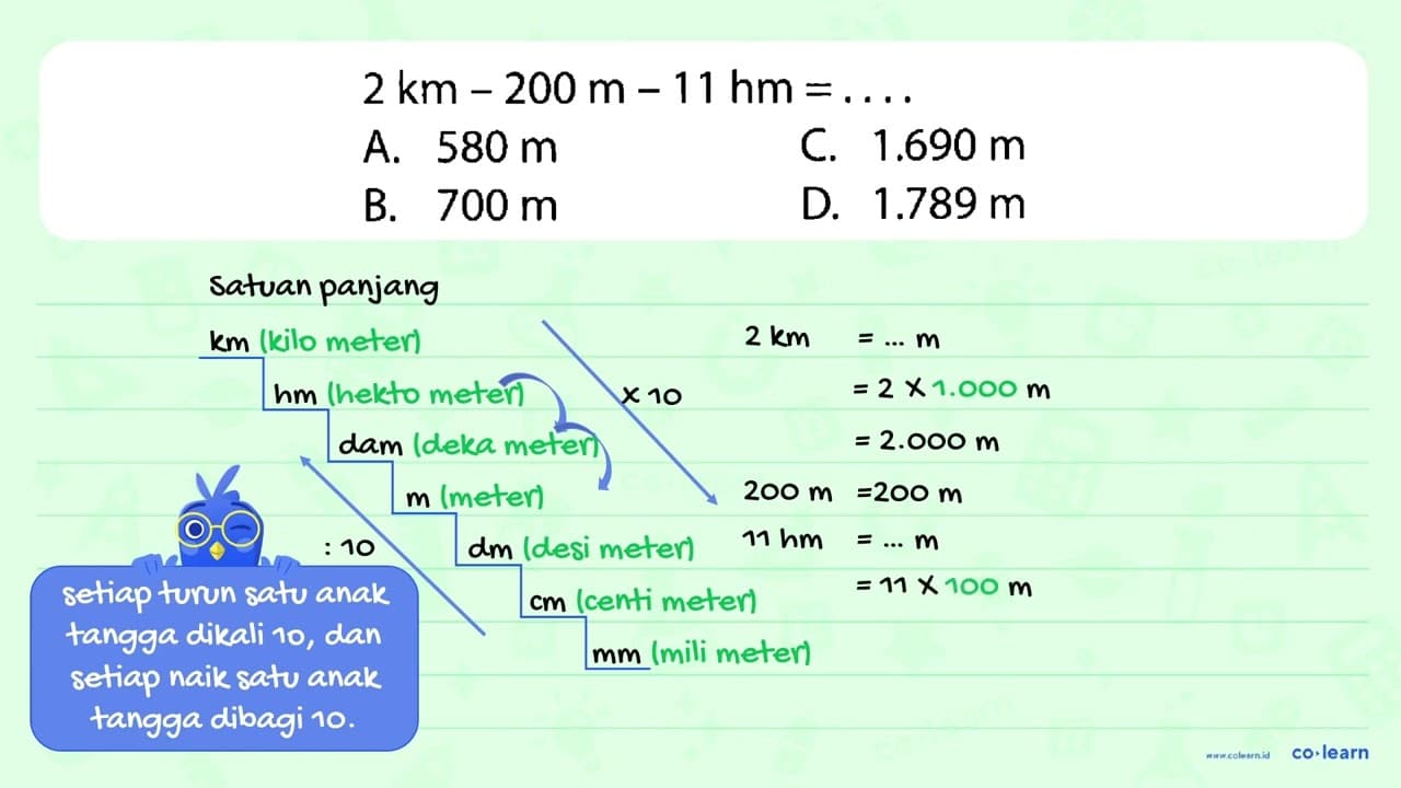 2 km - 200 m - 11hm = ....