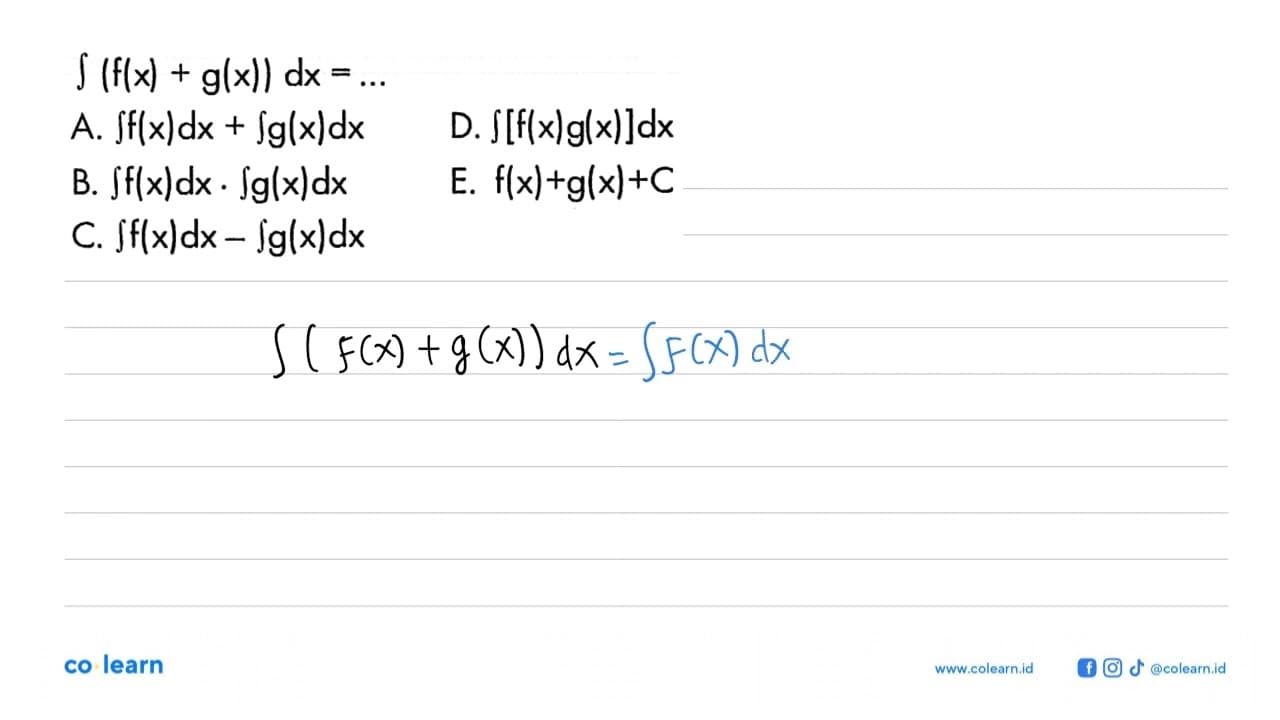 integral (f(x)+g(x)) dx=....