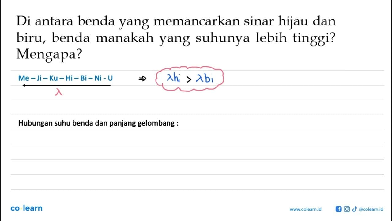 Di antara benda yang memancarkan sinar hijau dan biru,