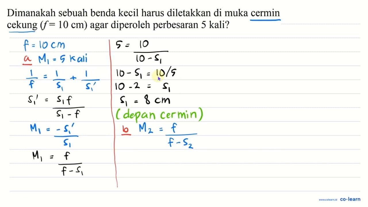 Dimanakah sebuah benda kecil harus diletakkan di muka