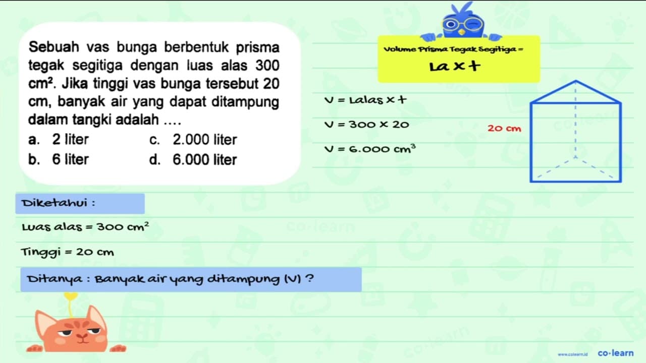 Sebuah vas bunga berbentuk prisma tegak segitiga dengan