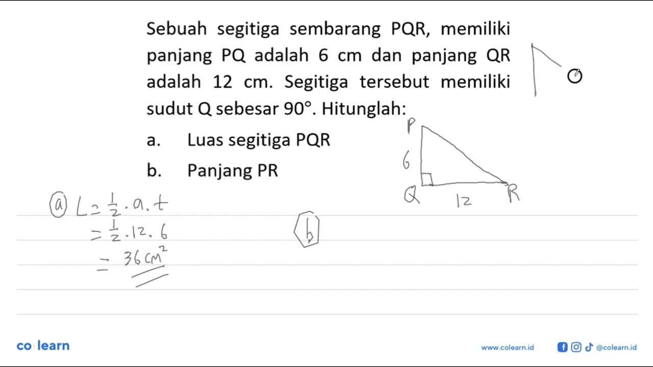 Sebuah segitiga sembarang PQR, memiliki panjang PQ adalah 6