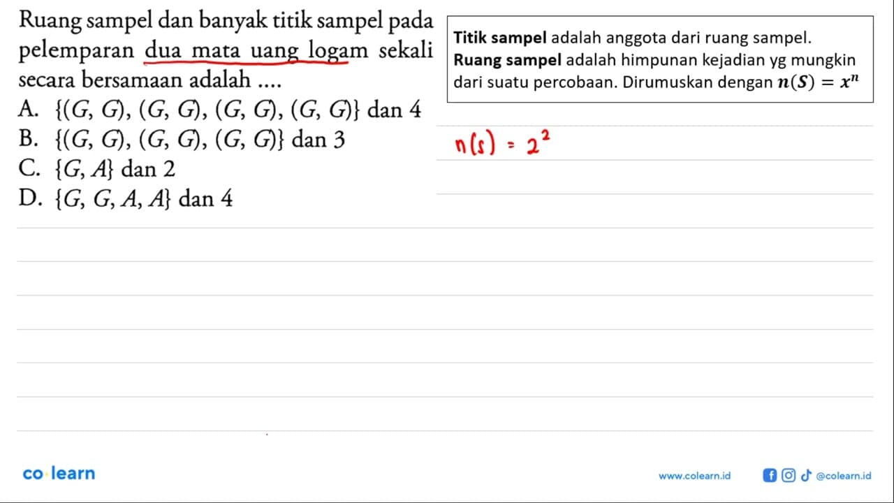 Ruang sampel dan banyak titik sampel pada pelemparan dua